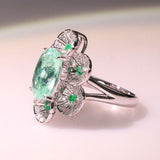 4.36ct Paraiba Oval Cut & Full Diamond Pave Ring in 18K White Gold