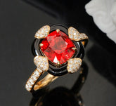 2.05ct Jadi Spinel 18K Gold Statement Ring with Black Agate