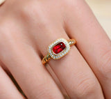 Red Spinel Cushion Twisted Halo Ring - 18K Yellow Gold