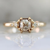 1ct Champagne Diamonds Cushion Rose Cut 14K Gold Engagemen Ring
