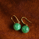 5A+ Jade Sphere Cut & Diamond Franch Wire Earrings in 18K Yellow Gold