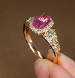 1.18ct Purple Sapphire Halo Diamonds Engraved Ring in 18K Gold