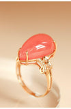 15ct Rhodochrosite Teardrop-Shape 18K Gold Ring set with Diamonds