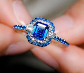 Blue Sapphire and Diamond Ballerina Ring - 18K White Gold