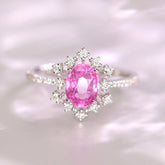 1.5ct Pink Peach Sapphire & Diamonds Cluster Ring - 18K White Gold