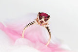 7mm Peach Red Garnet Round & Diamond Ring in 18K Yellow Gold