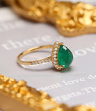 Cabochon Emerald & Halo Diamond Ring in 18K Yellow Gold