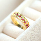 Seven Square-Cut Ruby Ring in 18K Yellow Gold