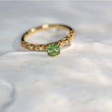 Peridot Asscher Cut & Diamond Pave 18K Yellow Gold Ring