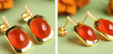 Southern Red Agate Diamond 18K Chunky Gold Earrings