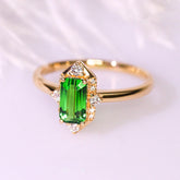 Tsavorite Asscher Cut & Diamond Ring in 18K Yellow Gold