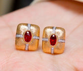 Pigeon Blood Ruby 18K Vintage Earrings with Italian Brush Finish
