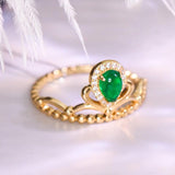 Cabochon Emerald & Diamond Crown Ring in 18K Yellow Gold