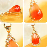Bi-Color Red Agate Teardrop Necklace - 18K Yellow Gold