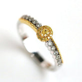 Fancy Yellow Diamonds Ring in 18K Two Tone Gold