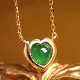 Heart Emerald Cabochon Cut 18K Yellow Gold Necklace