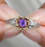 Bezel Set Purple Sapphire Platinum 950 Engraved Ring
