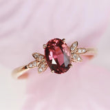 Red Tourmaline Ring with Diamond in 18K Yellow Gold