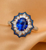 3.57ct Blue Sapphire & Halo Diamonds Ballerina Ring - 18K White Gold