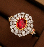 Pigeon Blood Ruby Cluster Diamonds Ring in 18K White Gold
