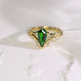 Tsavorite Kite Cut & Diamond Ring in 18K Yellow Gold