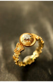 Italian Crafted Egyptian Ring with White Diamonds in 18K Yellow Gold