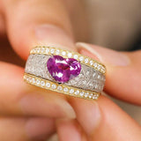 Engraved Purple Spinel Heart Ring - 18K Two Tone Gold