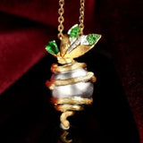 Plant Inspired Tsavorite Italian Crafted Necklace - 18K Two Tone Gold