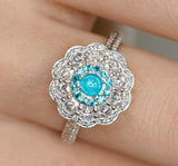 Cluster Desgin Paraiba Tourmaline Double Halo Platinum 950 Ring