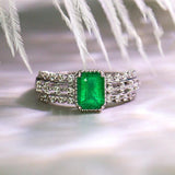 Emerald with Diamonds Engagement Ring in 18K White Gold
