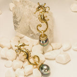 Hippocampus Design Tahitian Pearls Earrings with Diamond in 18K Gold