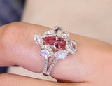 Pink Sapphire Teardrop & Moonstone Cluster Ring - 18K White Gold