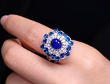 2.02ct Blue Sapphire Ballerina 18K Gold Ring with Diamonds