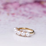 Five Akoya Baby Pearl & Diamond Ring in 18K Yellow Gold