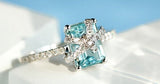 Aquamarine Diamond Ring - Emerald Cut 18K White Gold Bow Ring