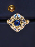 Blue Sapphire & Moonstone 18K Gold Ring with Diamonds