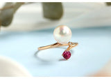 Akoya Pearl & Red Tourmaline Open Ring - 18K Yellow Gold