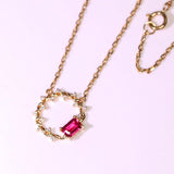 Pink Red Spinel with Diamond Necklace - 18K Yellow Gold