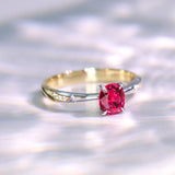 Stunning 1ct Red Spinel Cushion Ring - 18K Two Tone Gold