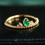 Emerald Teardrop Cabochon Cut & Diamond Ring in 18K Yellow Gold