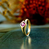 Red Tourmaline Bezel Set Ring in 18K Yellow Gold