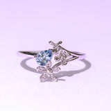 Aquamarine Flower Ring with Diamonds - 18K White Gold