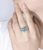 Aquamarine Diamond Wedding Chevron Desing Ring - Platinum 950