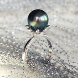 Tahitian Pearls 9-12mm & Diamond Ring in 18K White Gold
