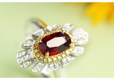 Vivid Red Ruby Oval & Diamond Ring - 18K Two Tone Gold