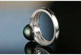 Tahitian Pearl 10mm & Diamond Ring in 18K White Gold