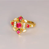 Jedi Spinel & Diamonds Symbol Art Deco Ring in 18K Yellow Gold