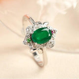 1.2ct Emerald Oval Cut & Diamond Wedding Ring - 18K White Gold