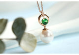 8mm Akoya Pearl & Tsavorite Necklace - 18K Yellow Gold