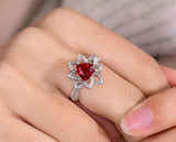 Flower Shape Spinel Trillion Cut Ring with Diamonds in 18K White Gold